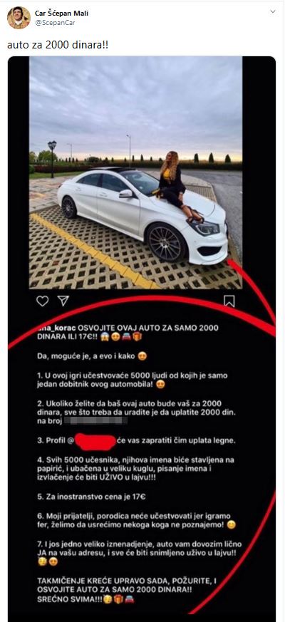 Ana Korać nagradna igra poklanja automobil za 2.000 dinara