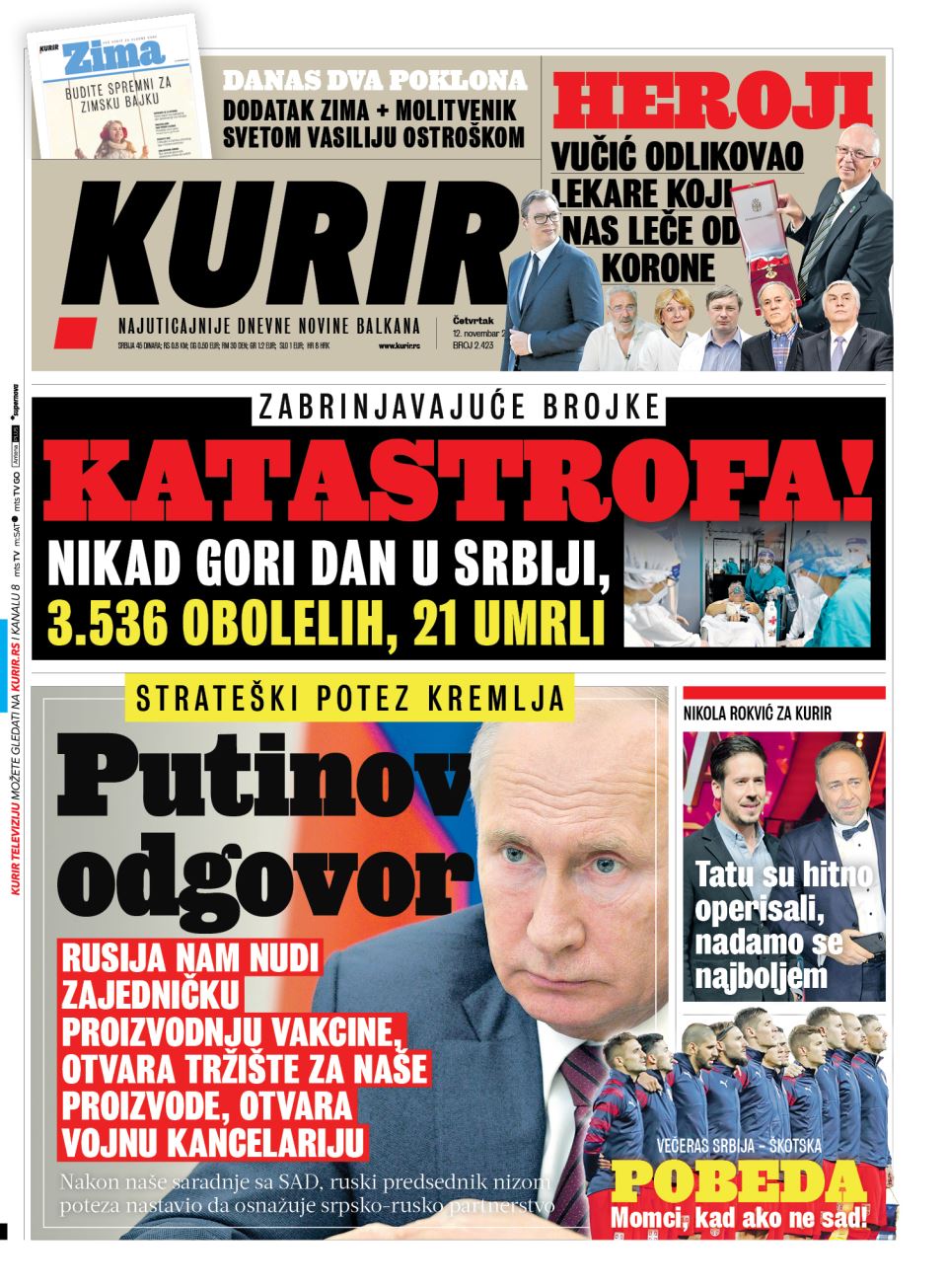 prelistavanje sutrasnje stampe 12 novembar 2020