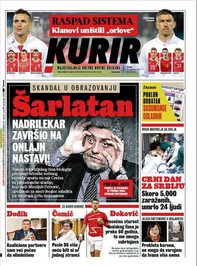 prelistavanje sutrasnje stampe 18 novembar 2020