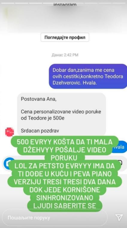 teodora dzehverovic video cestitke naplacuje 500 evra