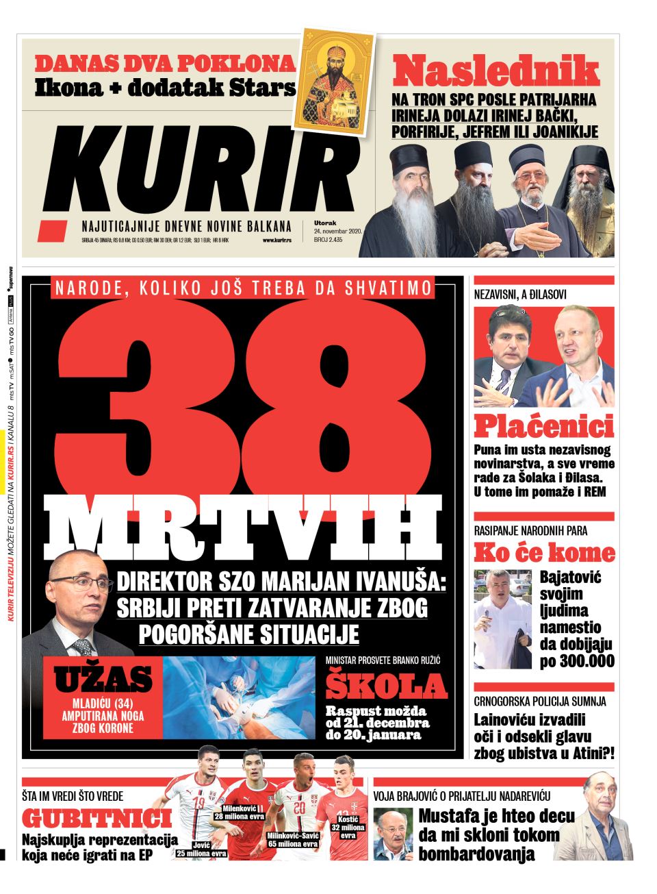 prelistavanje sutrasnje stampe 24 novembar 2020