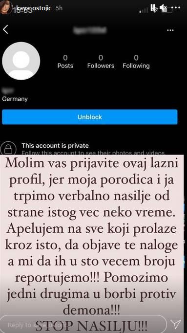 kaja ostojic lazni profil uznemiravanje instagram