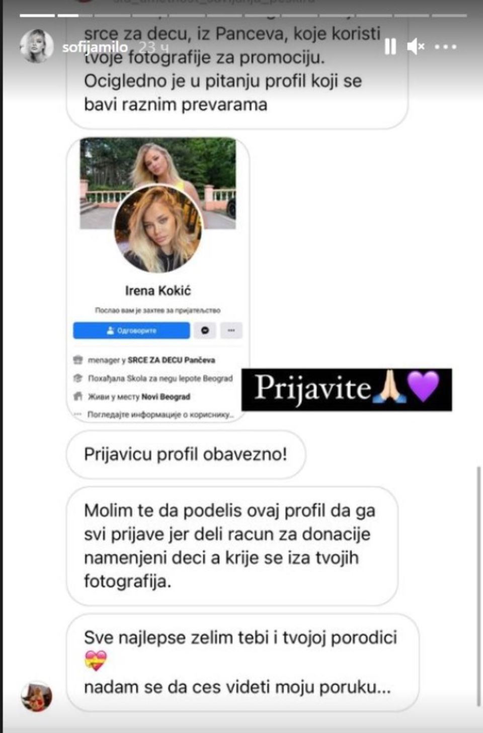 sofija milosevic internet prevara humanitarna akcija