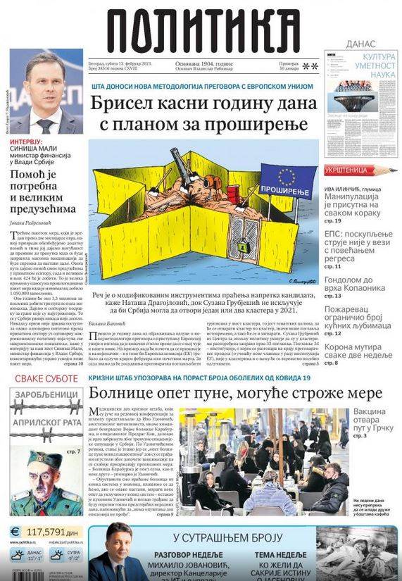naslovne strane novina za subotu 13. februar