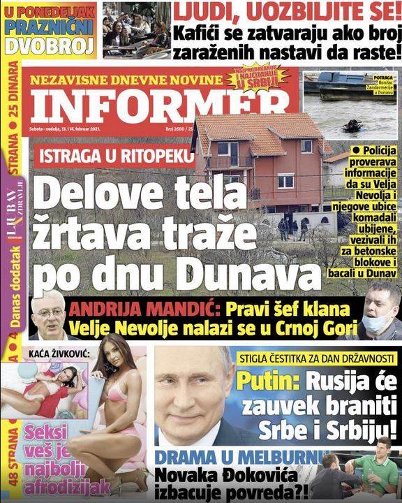 naslovne strane novina za subotu 13. februar