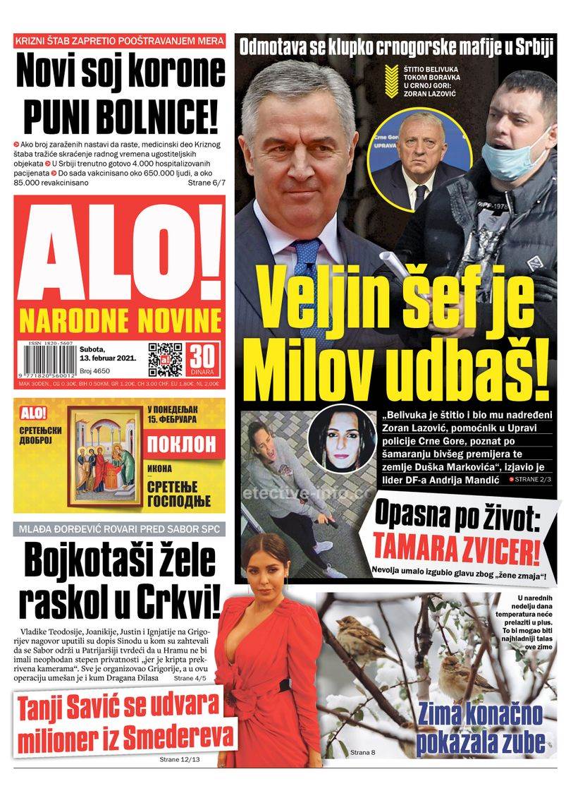 naslovne strane novina za subotu 13. februar