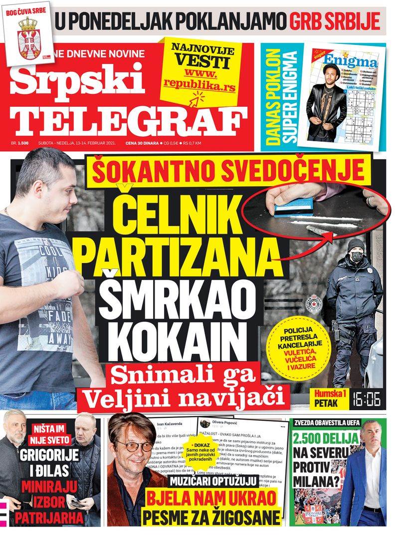 naslovne strane novina za subotu 13. februar